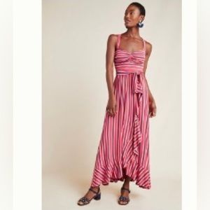 Anthropologie, Maeve, striped and ruffled, jersey maxi dress, xs